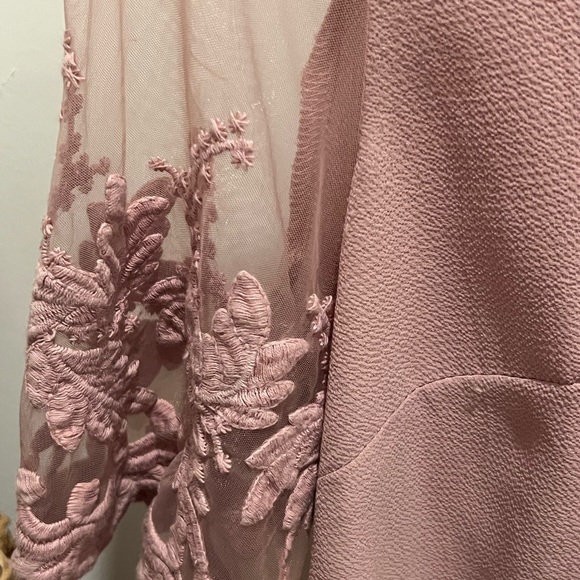 Lulu's Blush Pink Blouse with Sheer Embroidered Sleeves - Picture 2 of 7
